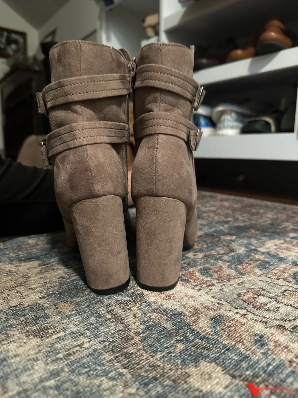 Christian Siriano for Payless Taupe Pink Mauve Suede Buckle Ankle Boots 8